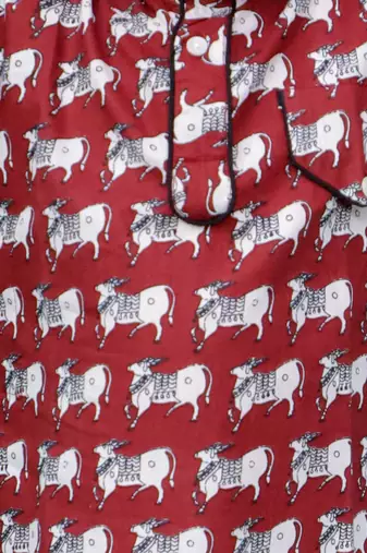 Maroon animal printed cotton kurta pyjama
