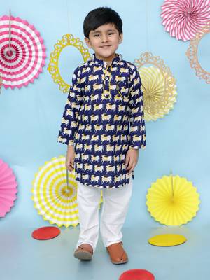 Navy animal printed cotton kurta pyjama 1