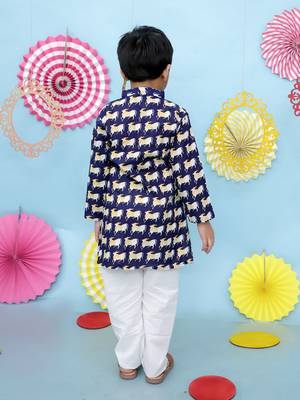 Navy animal printed cotton kurta pyjama 2