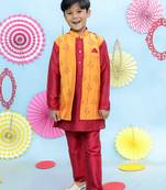 Red embroidered silk blend attached kurta pyjama