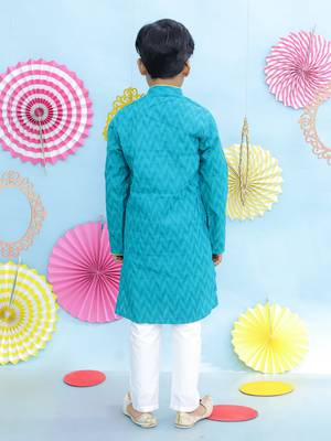 Turquoise printed cotton kurta pyjama 2