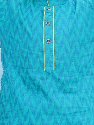 Turquoise printed cotton kurta pyjama 4