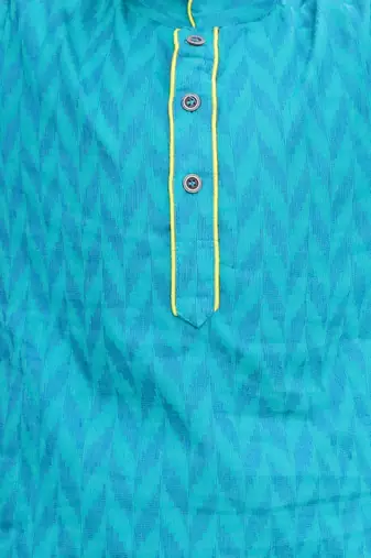 Turquoise printed cotton kurta pyjama