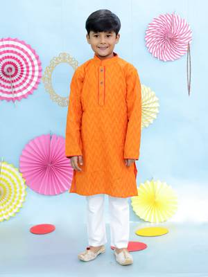 Orange printed cotton kurta pyjama 1