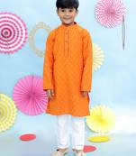 Orange printed cotton kurta pyjama