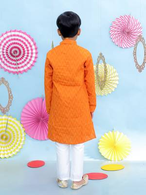 Orange printed cotton kurta pyjama 2