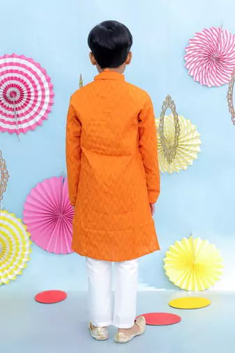 Orange printed cotton kurta pyjama