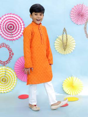 Orange printed cotton kurta pyjama 3