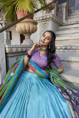 sea green Tussar Silk Foil Work Lehenga Choli 3