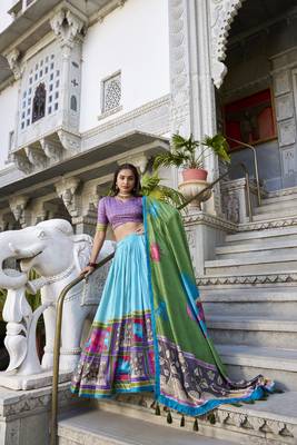 sea green Tussar Silk Foil Work Lehenga Choli 5