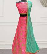 Pink Embroidery Satin Silk Party Wear Ethnic Lehengas