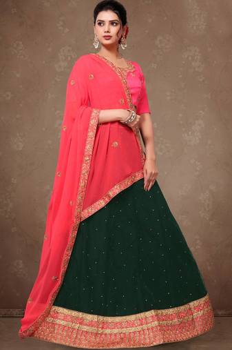 Dark Green Embroidery Silk Party wear Lehenga