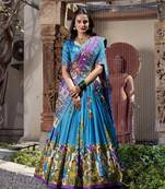 teal Tussar Silk Foil Work Lehenga Choli