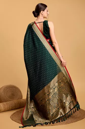 Women Green Kanjivaram Style Saree And Zari Work Rich Pallu Saree With Blouse For Women