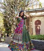 Mehendi Tussar Silk Foil Work Lehenga Choli