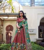 salmon Tussar Silk Foil Work lehenga Choli