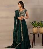 Green Sequin Embroidered Faux Georgette Party wear Semi Stitched  Lehenga choli with Dupatta