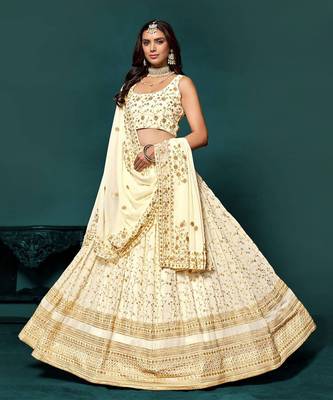 Designer White Sequins Embroidered Lehenga Choli With Dupatta  1