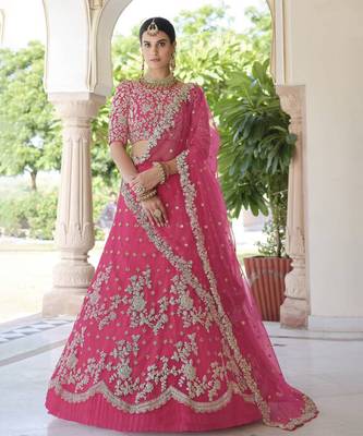 Hot Pink Net Sequin Embroidered Lehenga Choli 1