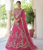 Hot Pink Net Sequin Embroidered Lehenga Choli