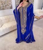 royal blue Moroccan Dubai Kaftans Farasha Abaya Dress  Fancy Long Gown 