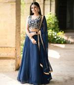 Navy Blue Georgette Sequin Embroidery Lehenga Choli
