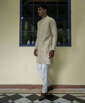 Beige embroidered silk kurta pajama 3