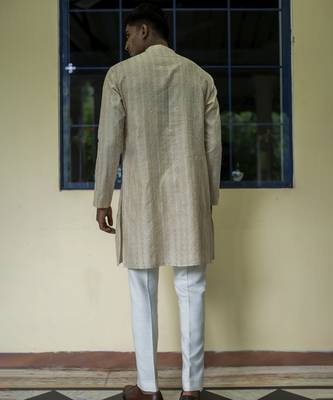 Beige embroidered silk kurta pajama 5