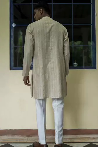 Beige embroidered silk kurta pajama