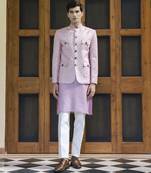 Pink embroidered linen kurta jacket set