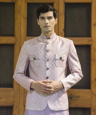 Pink embroidered linen kurta jacket set 2