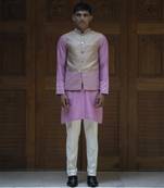 Pink embroidered banarasi kurta jacket set