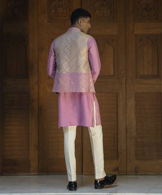 Pink embroidered banarasi kurta jacket set 3