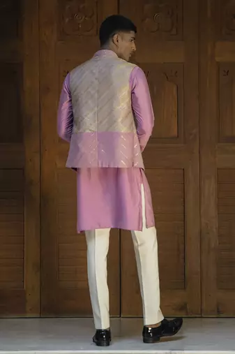 Pink embroidered banarasi kurta jacket set