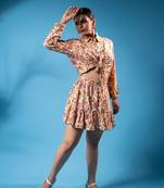 Peach puff floral crop top and ruffled skirt set