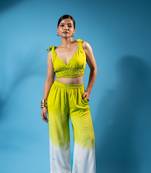 Lime green tie-up smocked top & ombre pants co-ord set