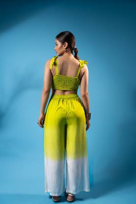 Lime green tie-up smocked top & ombre pants co-ord set 3
