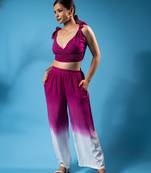 Magenta tie-up smocked top & ombre pants co-ord set