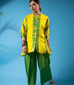 Yellow green tie-dye kaftan shirt & solid pants co-ord set