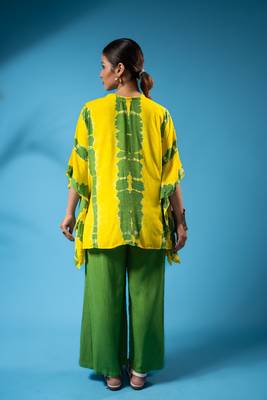 Yellow green tie-dye kaftan shirt & solid pants co-ord set 5