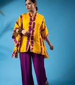Yellow magenta tie-dye kaftan shirt & solid pants co-ord set