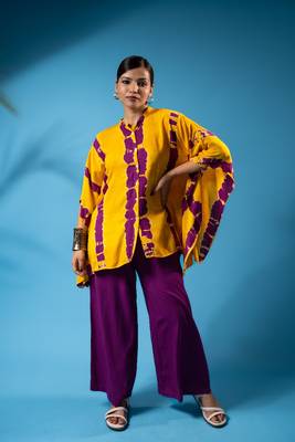 Yellow magenta tie-dye kaftan shirt & solid pants co-ord set 2