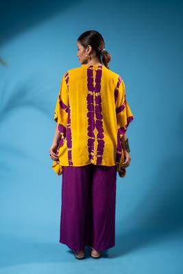 Yellow magenta tie-dye kaftan shirt & solid pants co-ord set 3