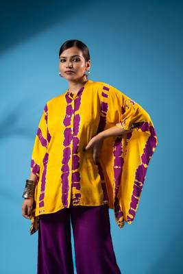 Yellow magenta tie-dye kaftan shirt & solid pants co-ord set 4