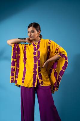 Yellow magenta tie-dye kaftan shirt & solid pants co-ord set 5