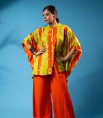 Lime orange tie-dye kaftan shirt & solid pants co-ord set