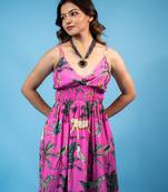 Deep pink jungle print smocked back maxi dress