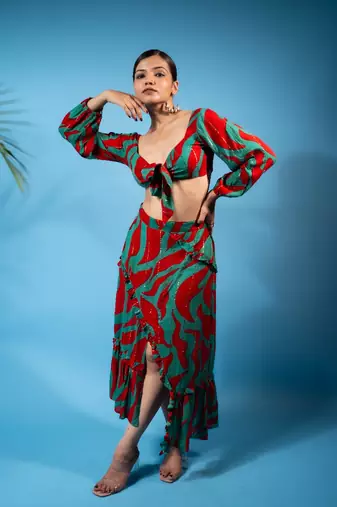 Wave print co-ord set – multi green splash