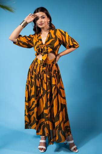 tropical swirl co-ord set – olive green