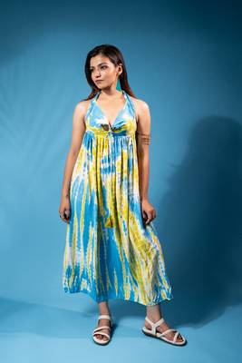 Tropical leaf co-ord set – sky blue base 1